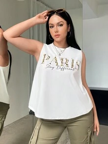 SHEIN Essnce Talla grande Top tank con estampado de letra - Blanco - Ver 4