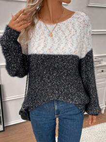 SHEIN LUNE Pull À Blocs De Couleurs Épaule tombante