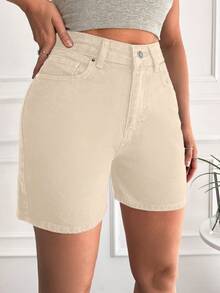 Cottnline Quần short denim túi nghiêng - Màu be - Xem 5