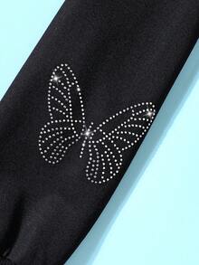 SHEIN 女大童蝴蝶印花連帽運動衫 - 黑色 - 查看 7