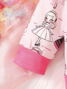Baby Girl Cartoon Graphic Contrast Binding Jacket - Pink - View 4
