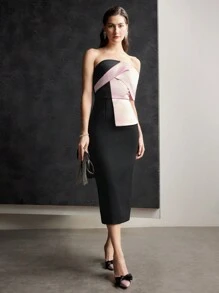 MOTF PREMIUM 雙色一字肩洋裝 - 彩色 - 查看 4