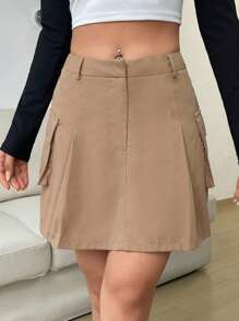 SHEIN EZwear Flap Pocket Side Cargo Skirt
