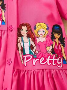 SHEIN 女小童人像圖案前紐扣襯衫洋裝