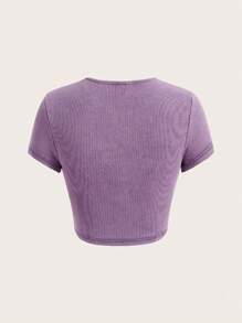 SHEIN ICON Cut Out Front Crop Tee - Purple - View 2