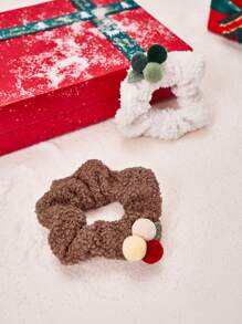 2pcs Kids Plush Ball Leaves Decor Simple Scrunchie For Autumn Winter - Multicolor - View 7