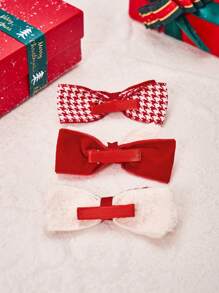 3入組白色紅色的綁結蝴蝶結設計髮夾日常裝飾 - 彩色 - 查看 6
