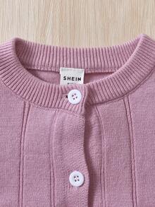 Đứa bé gái Viền Ruffle Áo len Mở & Quần dệt kim - Hồng - Xem 5