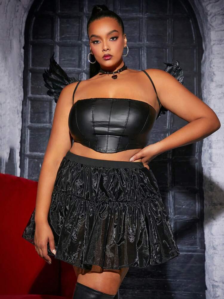 Plus Asymmetrical Hem Cami Top & Glitter Skirt