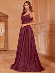 Appliques Detail Glitter Bridesmaid Dress