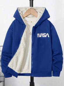 Áo khoác trùm đầu có lót nhiệt Tween Boy Letter không có áo thun - Màu xanh lam - Xem 1