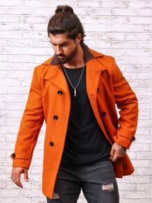 Manfinity Homme Men Slant Pocket Double Breasted Overcoat - Orange - View 6