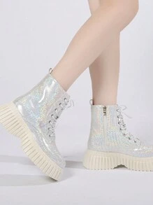 Women's Fashionable Silver Boots - Silver - View 8
