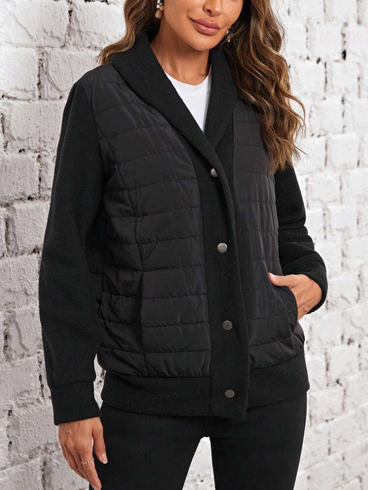 Shawl Collar Slant Pocket Padded Coat