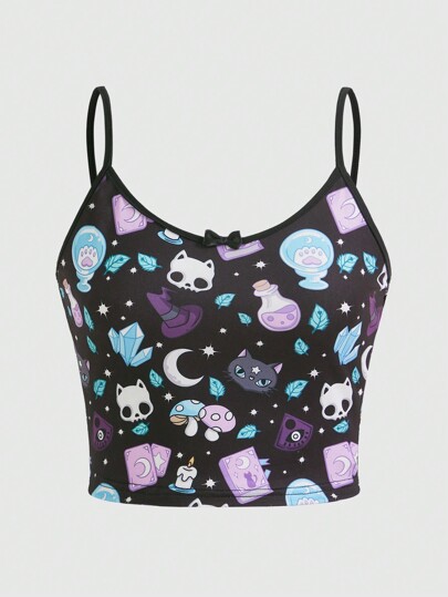 Kawaii Cami Top mit Cartoon Grafik