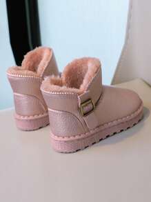 女孩冬季粉色保暖内衬加厚防滑防水软底雪地靴 - 粉色 - 查看 2