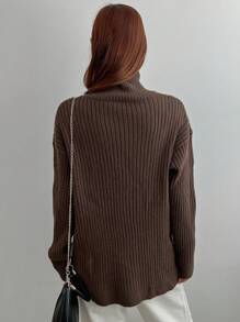 DAZY Áo len cổ lọ cài nút vai, quần áo nữ mùa thu - màu nâu - Xem 2