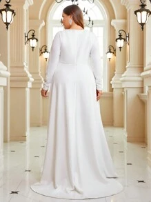 SHEIN Belle Plus Guipure Lace Insert Split Thigh Wedding Dress - White - View 4