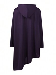 Manfinity Loose Fit Men's Plus Solid Color Drawstring Hooded Sweatshirt With Asymmetrical Hem - Purple - View 2