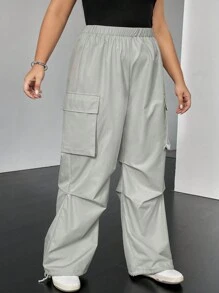 SHEIN EZwear Plus Flap Pocket Side Cargo Pants - Grey - View 3