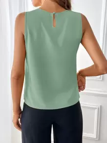 SHEIN Clasi Plicated Detail Keyhole Back Sleeveless Green Blouse - Mint Green - View 2