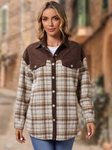 EMERY ROSE Plaid Print Drop Shoulder Flap Detail Coat - Multicolor - View 5
