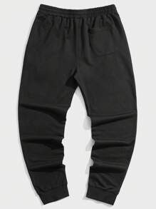ROMWE MEN Goth Hombres Pantalones deportivos con estampado de letra de cintura con cordón - Negro - Ver 2