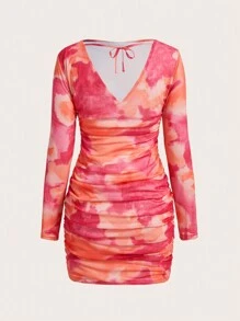 GENKIRA Đầm Bodycon xếp nếp buộc dây - Nhiều màu - Xem 2