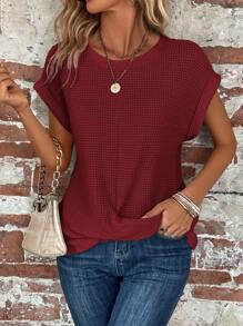 SHEIN LUNE Solid Batwing Sleeve Cross Wrap Tee