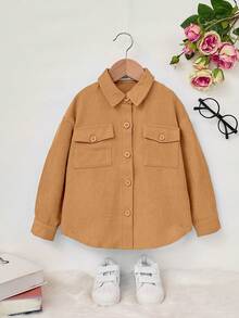 SHEIN Áo khoác trễ vai có túi cho cô gái trẻ - màu nâu - Xem 3