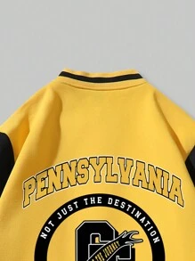 Street Life 男士字母圖案條紋飾邊撞色學院風夾克 - 黃色 - 查看 5