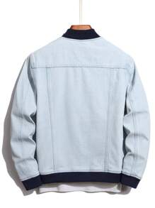 Manfinity Hypemode 男士 1 入組撞色裝飾牛仔飛行員夾克 - 淺色水洗藍 - 查看 2