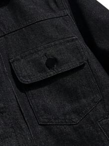 Manfinity Homme Men's Loose-Fit Denim Jacket With Flap Pockets (Tee Not Included) - Black - View 7