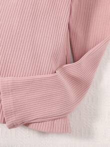 SHEIN 女大童花卉刺繡小高領T恤 - 淺粉色 - 查看 6