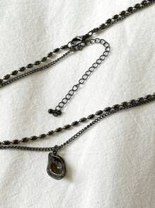 DAZY 多層仿珍珠吊墜項鍊 - 槍黑色 - 查看 6