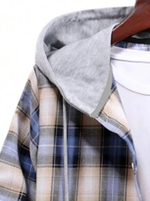 Manfinity Hypemode Men Plaid Drawstring Hooded Shirt Without Tee - Baby Blue - View 3