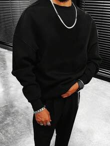 男款十字印花下垂肩鬆身運動衫 - 黑色 - 查看 2