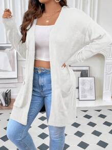 SHEIN Franclia Áo khoác cardigan dáng rộng có túi đôi thả vai - Màu be - Xem 1