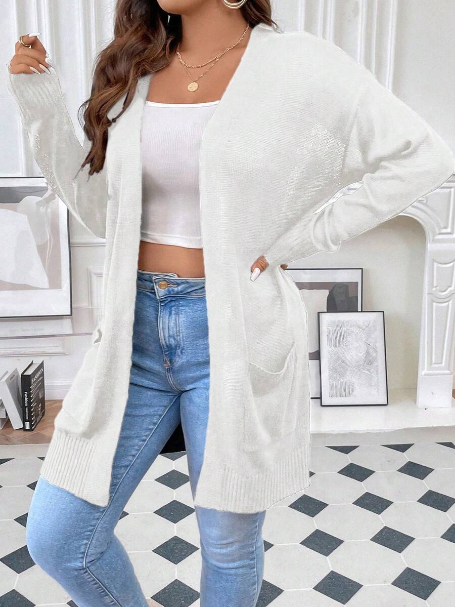 SHEIN Franclia Áo khoác cardigan dáng rộng có túi đôi thả vai - Màu be - Xem 1