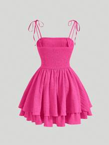 SHEIN MOD Tie Shoulder Layered Hem Ruched Cami Dress