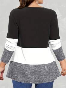 Plus Colorblock Tie Front Tee - Black and White - View 2