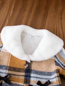 SHEIN Young Girl 1pc Plaid Print Borg Collar Bow Front Overcoat - Multicolor - View 3