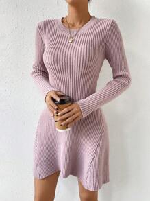 SHEIN LUNE 條紋針織毛衣洋裝不附腰帶 - 藕粉色 - 查看 5