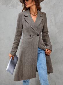 SHEIN Clasi Herringbone Print Lapel Neck Overcoat Without Belt - Multicolor - View 3