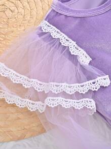 SHEIN Baby Girl Contrast Mesh Ruffle Trim Tee