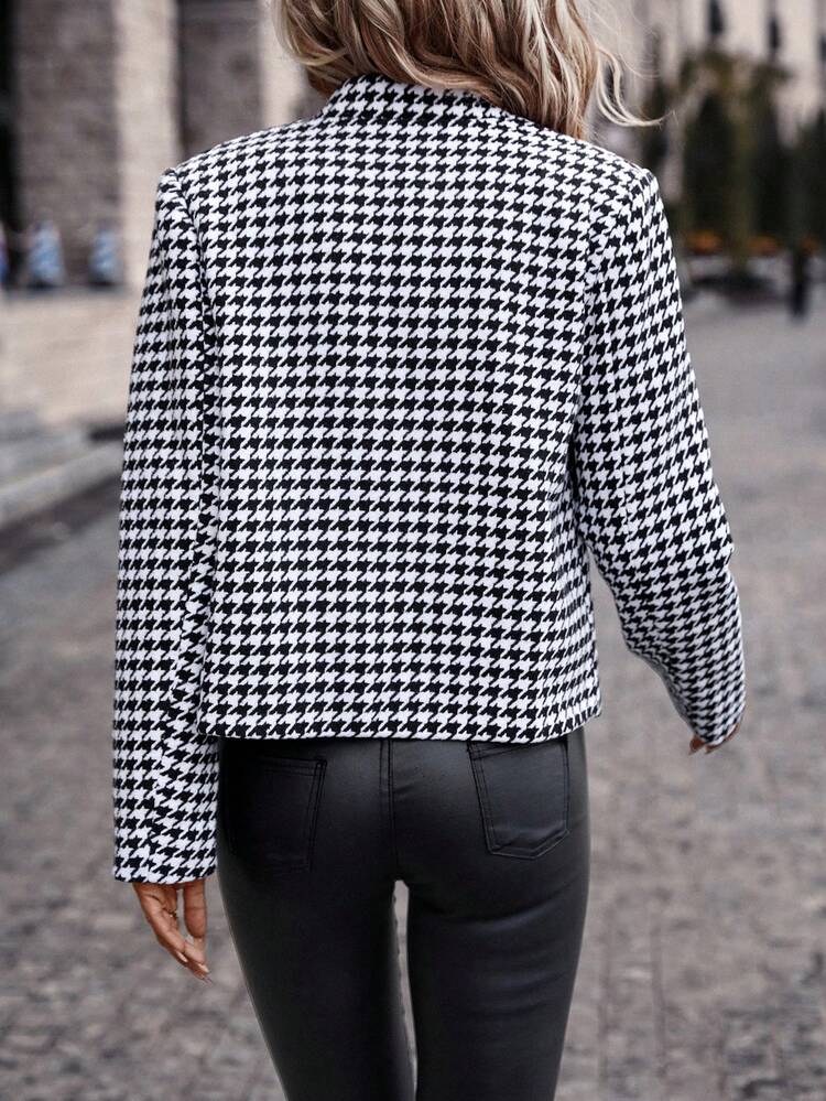 Houndstooth Print Button Front Jacket