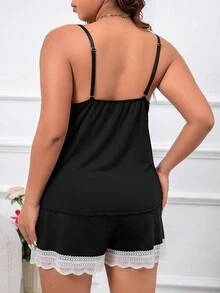 Bộ áo PJ và quần short ren tương phản cộng với ren tương phản - màu đen - Xem 2