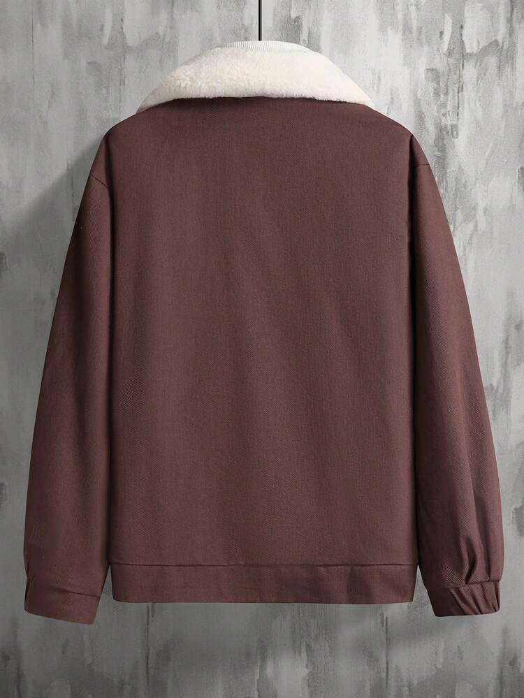 Loose Fit Men's Jacket With Borg Collar And Flap Detail