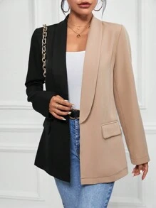 SHEIN LUNE Blazer hai tông màu có cổ mở phía trước - Nhiều màu - Xem 6