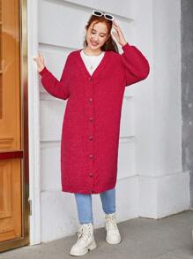 Chaqueta de punto de hombros caídos para adolescentes - Rojo - Ver 3